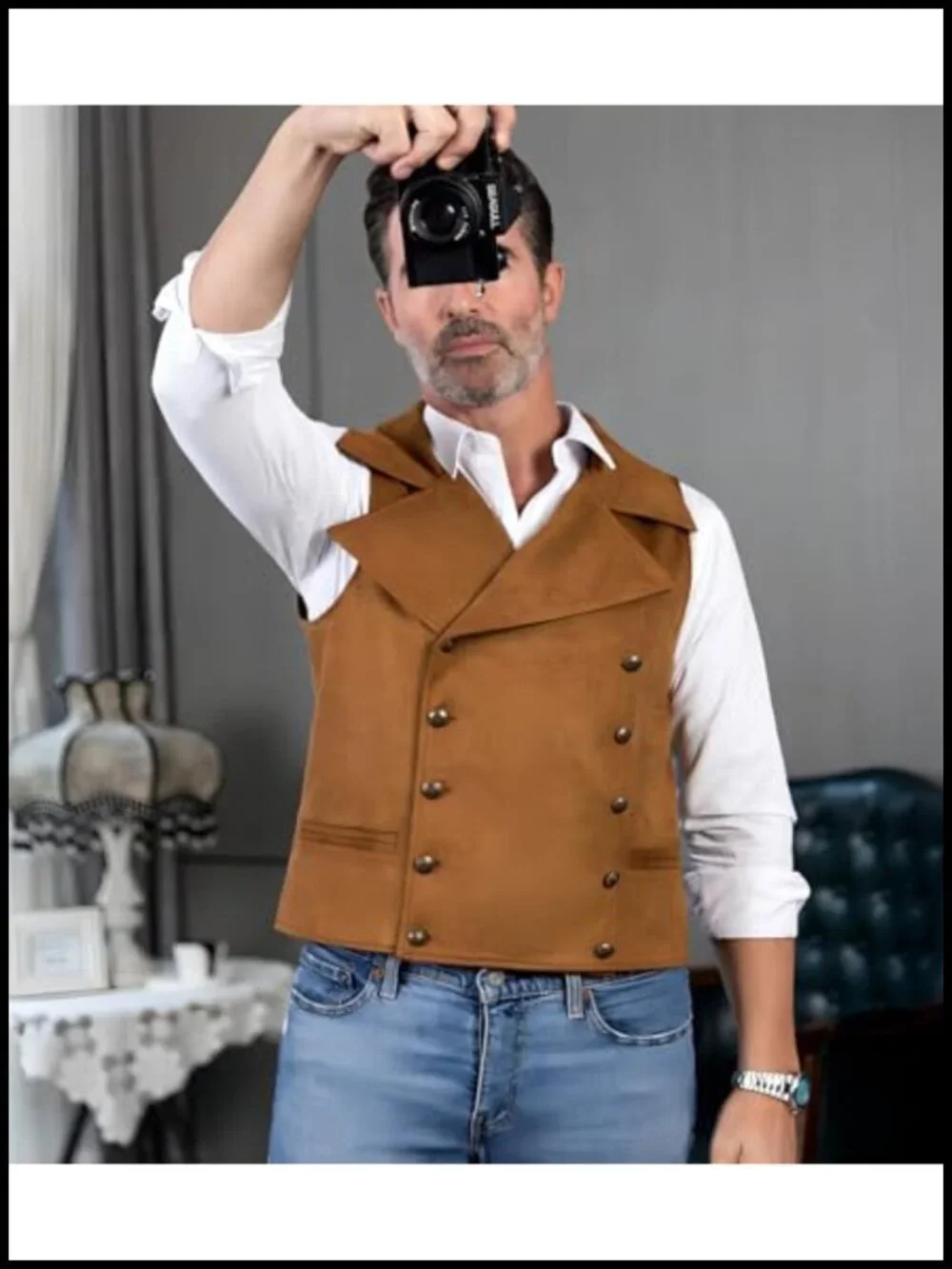 Faux Suede Double Breasted Vest Classic Groomsmen Wedding Big Lapel